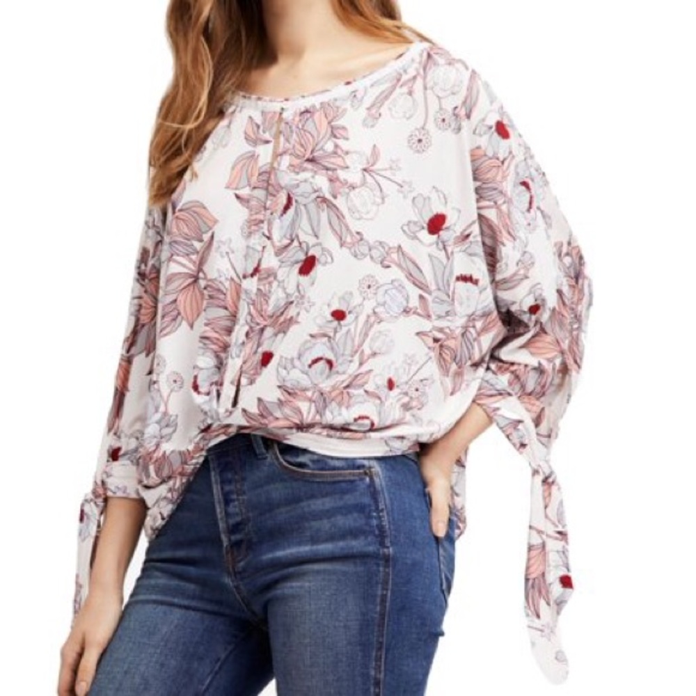 free people — floral tie sleeve knit top sz s
